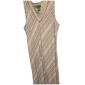Kenar size 12 tan & ivory stripe 100% linen V neck maxi Bias cut